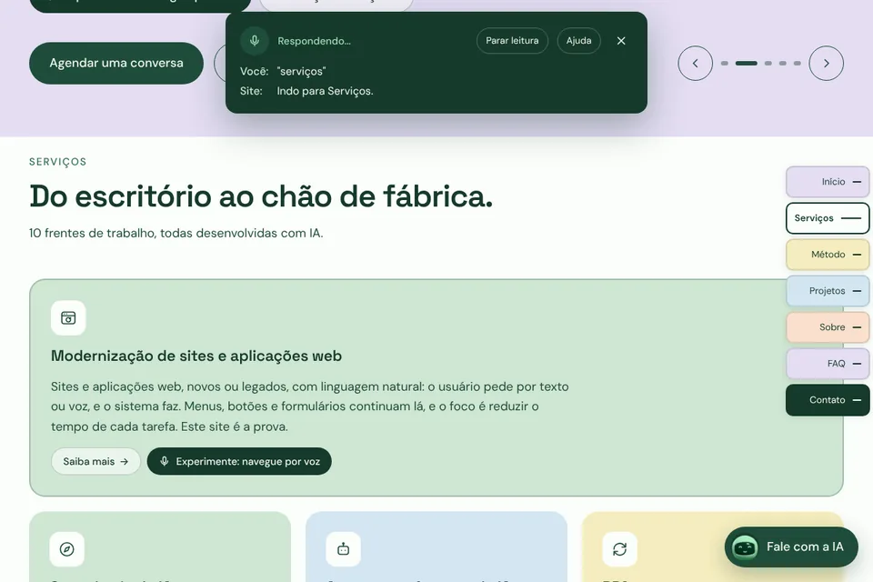 Site i92.tech com navegação por voz e agente de IA